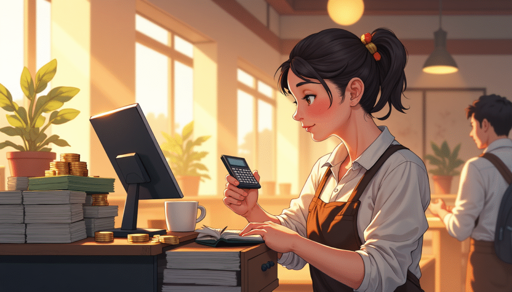 Kasir restoran menghitung saldo kas awal dan akhir sebagai bagian dari checklist audit harian restoran.